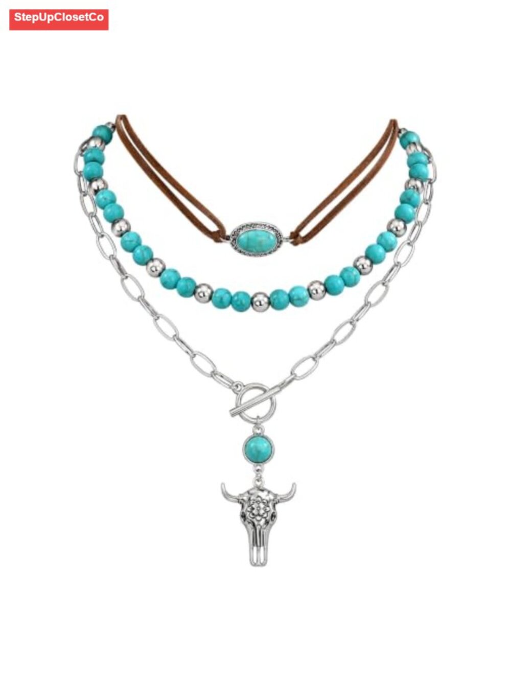 Western Layered Choker Necklaces for Women, Turquoise Beaded Boho Cowgirl